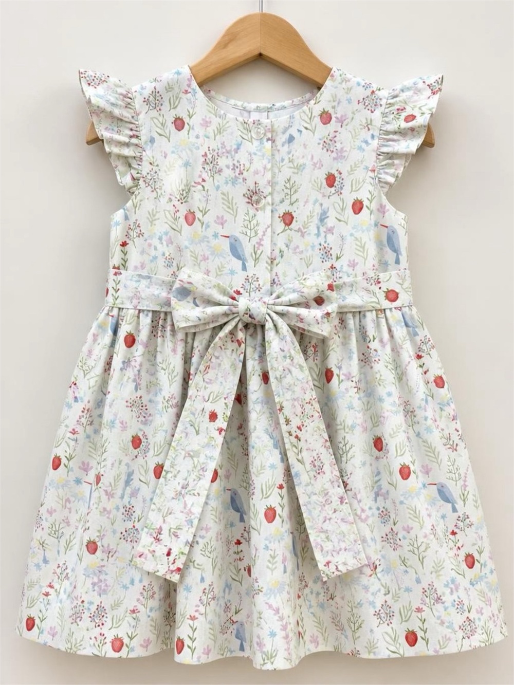 Anavini Girls 24M Hand Smocked Dress Strawberry Bird Floral Peter Pan Collar - Picture 5 of 6